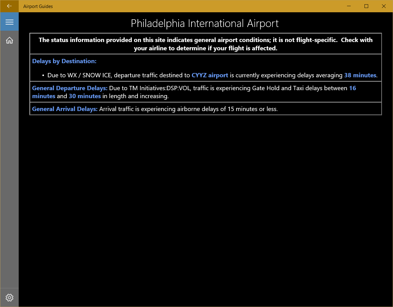 Delay status for major US airports