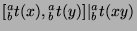 $[{^a _b}t(x),{^a _b}t(y)]\vert{^a _b}t(xy)$