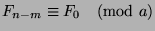 $F_{n-m}\equiv F_0\pmod{a}$