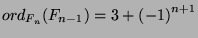 ${ord}_{F_n} (F_{n-1})=3+{(-1)}^{n+1}$