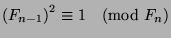 ${(F_{n-1})}^2\equiv 1\pmod{F_n}$