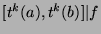 $[t^k (a), t^k (b)] \vert f$